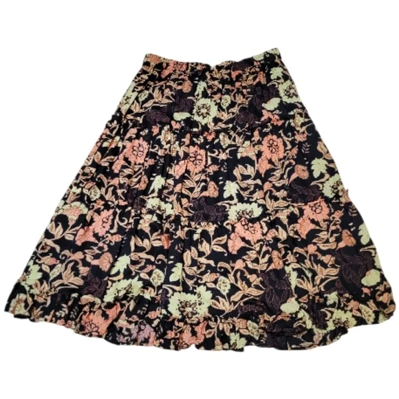 Roller Rabbit Black and Peach Floral A-Line Skirt Size XL - Picture 2 of 6